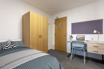 Student accommodation Aberdeen Don Street residence hall. Includes bed, desk, chair, storage