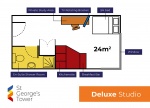 Floor plan of a 22m² Premium Studio at St George's Tower including a 3/4 bed, kitchenette