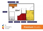 Floor plan of a 24m² Deluxe Studio at St George's Tower featuring a 3/4 bed, kitchenette, breakfast 