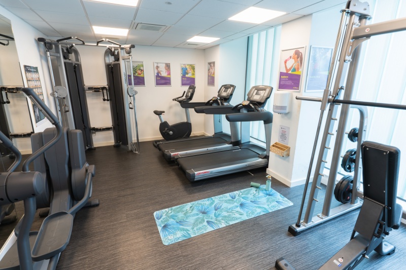 Fully equipped gym with exercise machines at Oxford House student accommodation