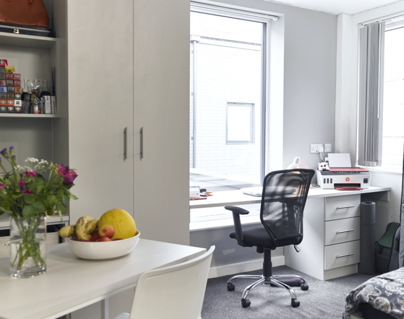 Study desk with chair in a Canterbury Hall student studio