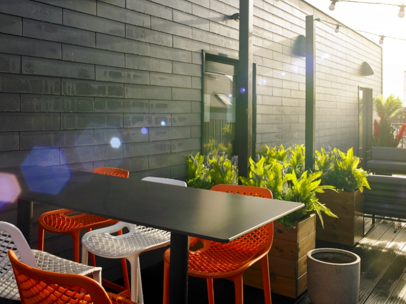 Outdoor seating space at Canterbury Hall student accommodation in Preston