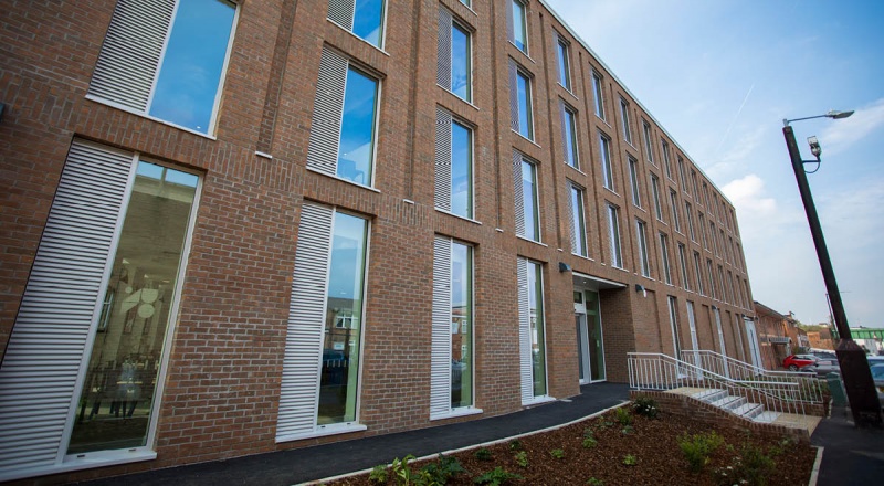 Exterior view of The Union student accommodation in Leamington Spa, featuring modern architecture an