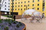 Seren Swansea accommodation exterior with modern architecture and a courtyard area