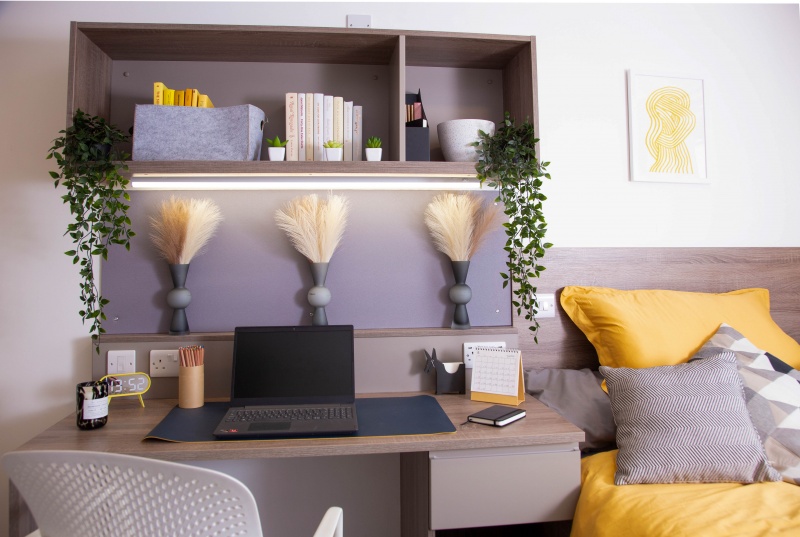 Each room comes with its own desk area 