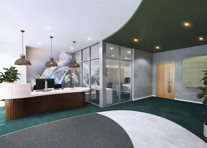 Welcoming reception area at The Edge, showcasing modern design