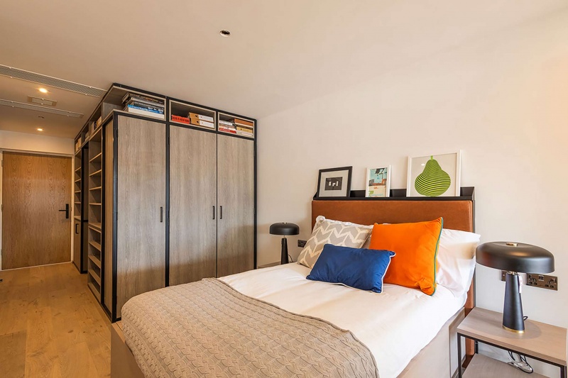 Spacious bedroom with ample storage and study space at Space St Andrews student accommodation