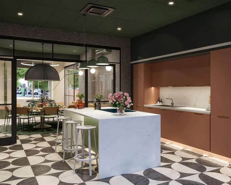 Shared kitchen area at Fusion Liverpool with modern appliances and clean design