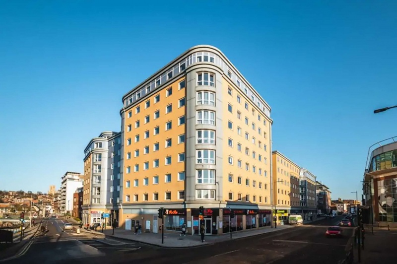 Building on Street: Street view of The Junxion student accommodation building.